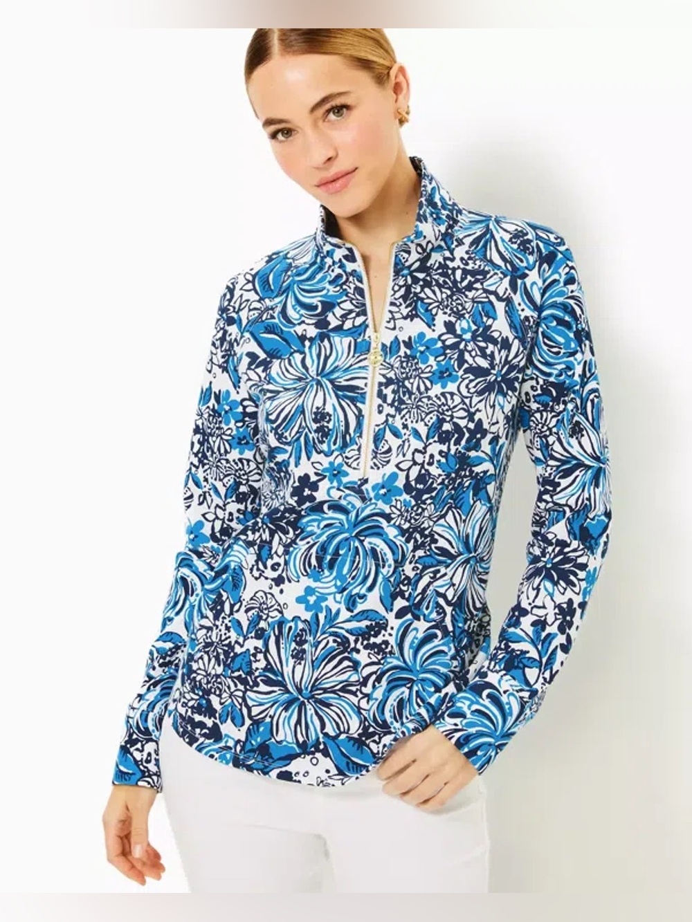 Lilly Pulitzer UPF 50+ Skipper Popover Top In Low Tide Navy Pandarama XXL Active
